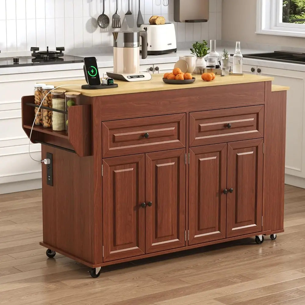 80" Kitchen Island with Dining Table & Power Outlet