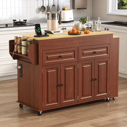 80" Kitchen Island with Dining Table & Power Outlet