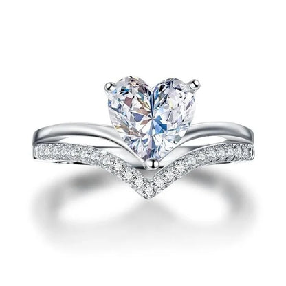 Delicate Silver Color White Zircon Stones Heart Rings