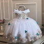 Off‑Shoulder Pearl &amp; Lace Butterfly Flower Girl Dress (Infant · First Birthday · Ball Gown · Customizable)