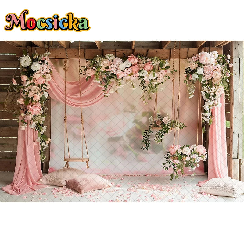 Mocsicka Photography Background Spring Indoor Wreath Cradle Decor Wedding Maternity Adult Kids Portrait Backdrop Photo Studio