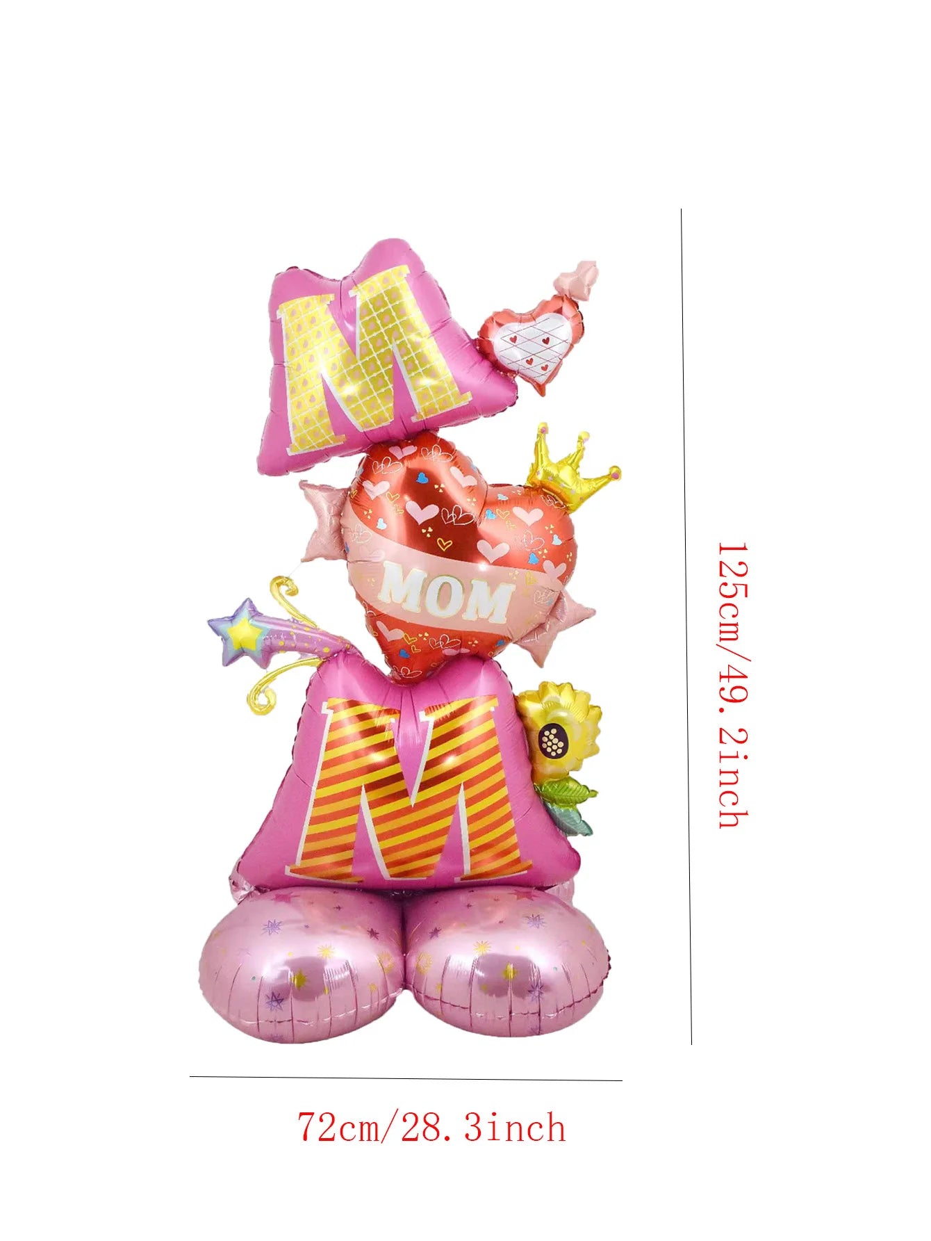 3D Stand Pedestal Mother’s Day Balloon Set – “Love Mom” & “Best Mom” Heart Foil Display