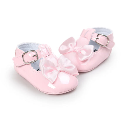 Baby Girls Classic Bowknot Rubber Sole Anti-slip PU Shoes
