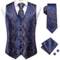 Hi-Tie 20 Color Silk Men's Vests Tie Slim Sleeveless Jacket Hanky Cufflink Waistcoat 4PC Suit