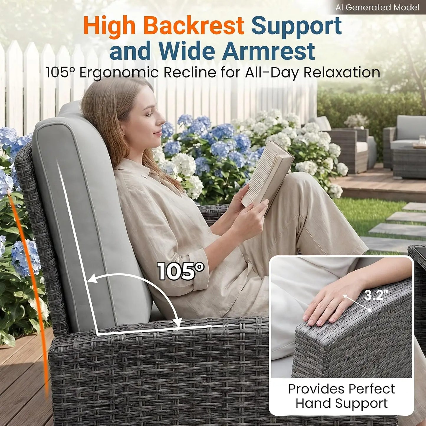 All‑Weather Wicker Patio Sofa with High Backrest & Wide Armrests