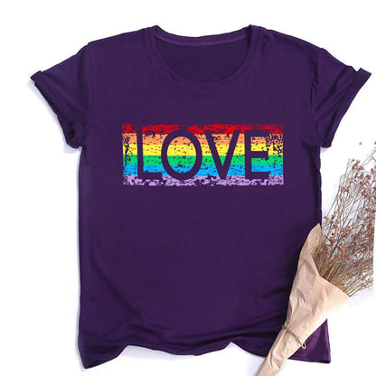 LOVE Pattern Print Girls Rainbow T-shirt Women Tee Shirt LGBT Pride Month T-shirt Love Wins Graphic Tee Summer Women Clothes