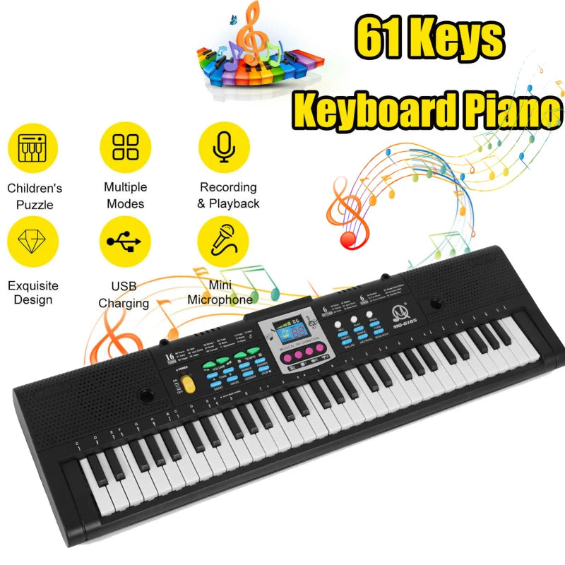 61‑Key Digital Music Electronic Keyboard (Kids · Students · Multifunctional · Microphone Function)