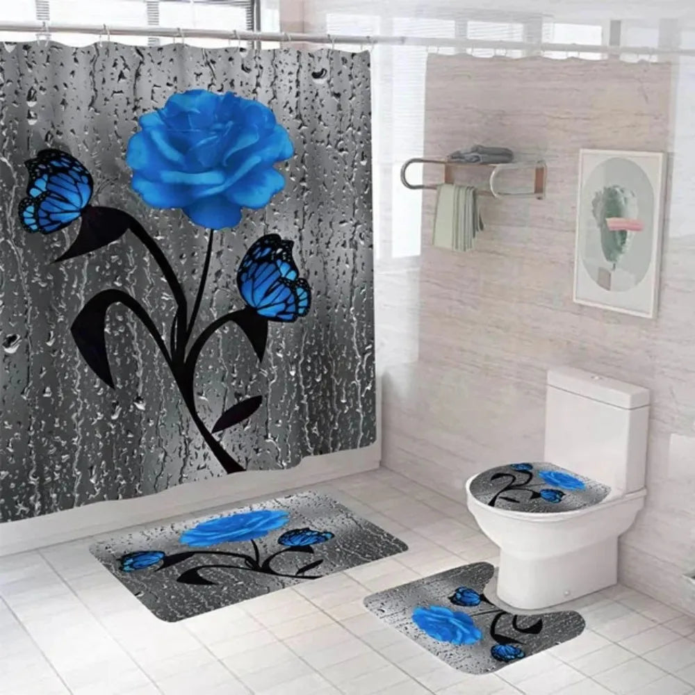 Purple Rose Shower Curtain Polyester Bath Curtain Set 3D Print 180x180 Bathroom Curtain Colorful Flowers Home Decor Dropshipping