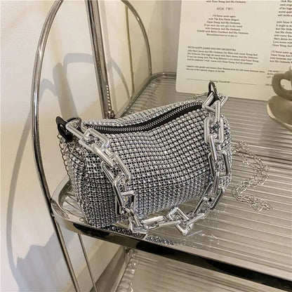 Women's Mini Crossbody Rhinestone Glitter Chain Bag (6.3*3.54) Inch