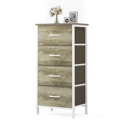 4‑Drawer Fabric Cabinet – Wood Top, Steel Frame