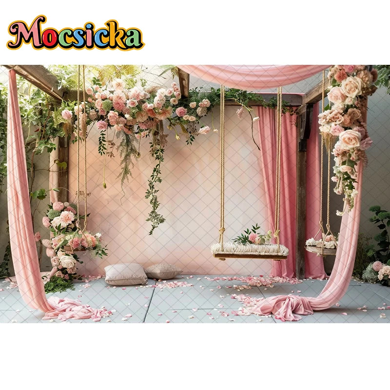 Mocsicka Photography Background Spring Indoor Wreath Cradle Decor Wedding Maternity Adult Kids Portrait Backdrop Photo Studio