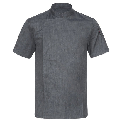 Mens Womens Stand Collar Short Sleeve Chef Coat Working Kitchen Uniform for Cafe Bakery Western Restaurant Hotel Work Wear