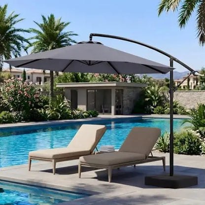 10FT Cantilever Umbrella with Base — 360° Rotation & Infinite Tilt