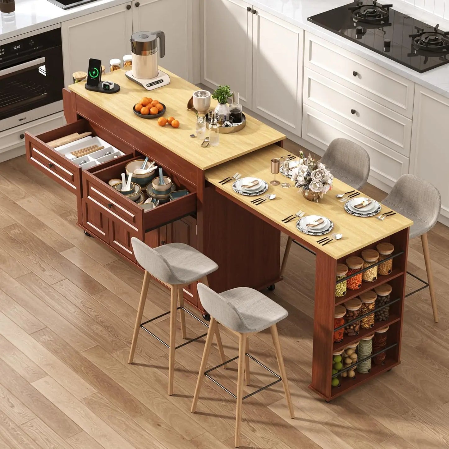 80"–48" Extendable Kitchen Island with Power Outlet (Custom)