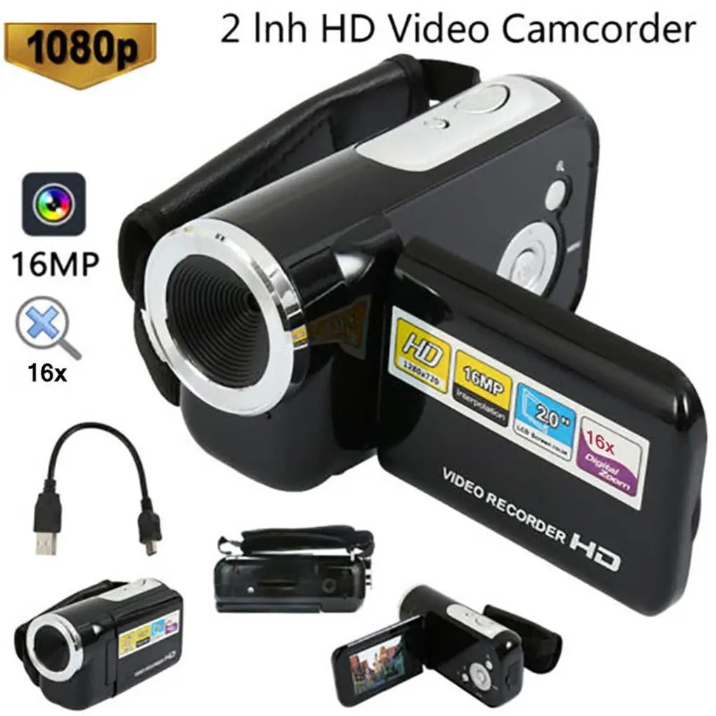 1080P Digital Camera &amp; Rotatable Screen Camcorder (16MP, 16X Zoom, Vlog DV Camera)
