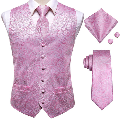 Hi-Tie 20 Color Silk Men's Vests Tie Slim Sleeveless Jacket Hanky Cufflink Waistcoat 4PC Suit