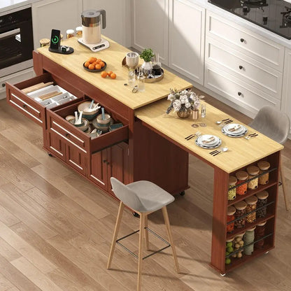 80" Kitchen Island with Dining Table & Power Outlet