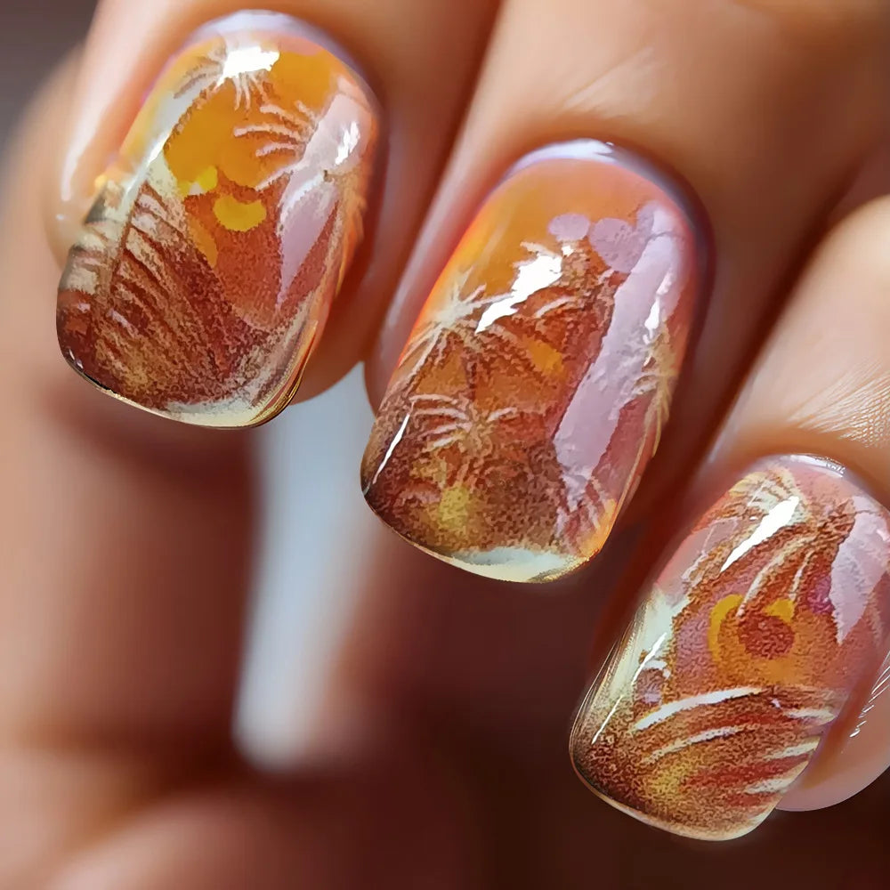 24pcs Gold Stripe Press‑On Nails – Long Square Full Cover Tips