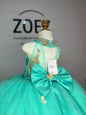 Shiny Green Tulle A‑Line Flower Girl Dress (Lace Applique · Sleeveless · Floor‑Length · Customizable)