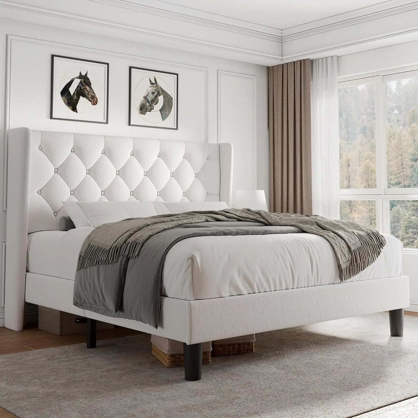 Queen Size Platform Bed Frame with Button Tufted Headboard, Upholstered Bed Frame with Solid Wooden Slats, 8", Customized