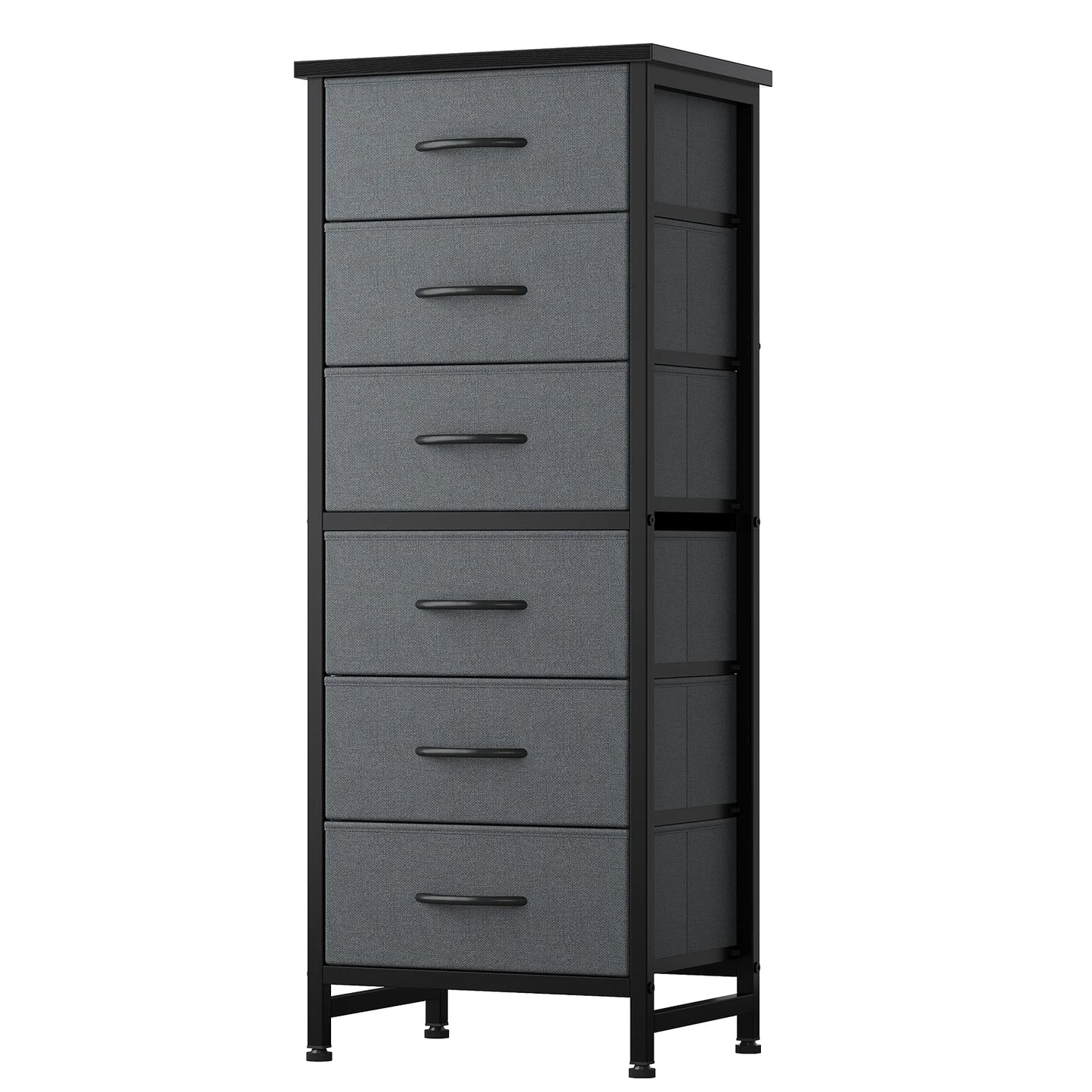 Tall 6‑Drawer Fabric Dresser with Wood Top & Metal Frame