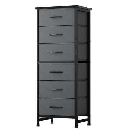 Tall 6‑Drawer Fabric Dresser with Wood Top & Metal Frame