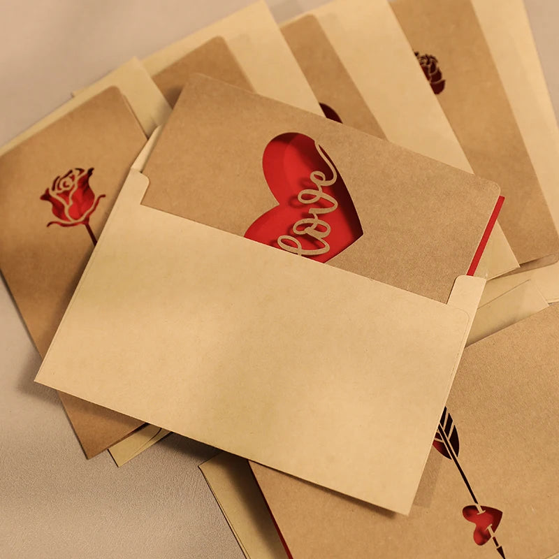 Valentines Day Mothers Day Greeting Card with Envelope Hollow Heart Flowers Gift Card Birthday Party Supplies Wedding Invitation