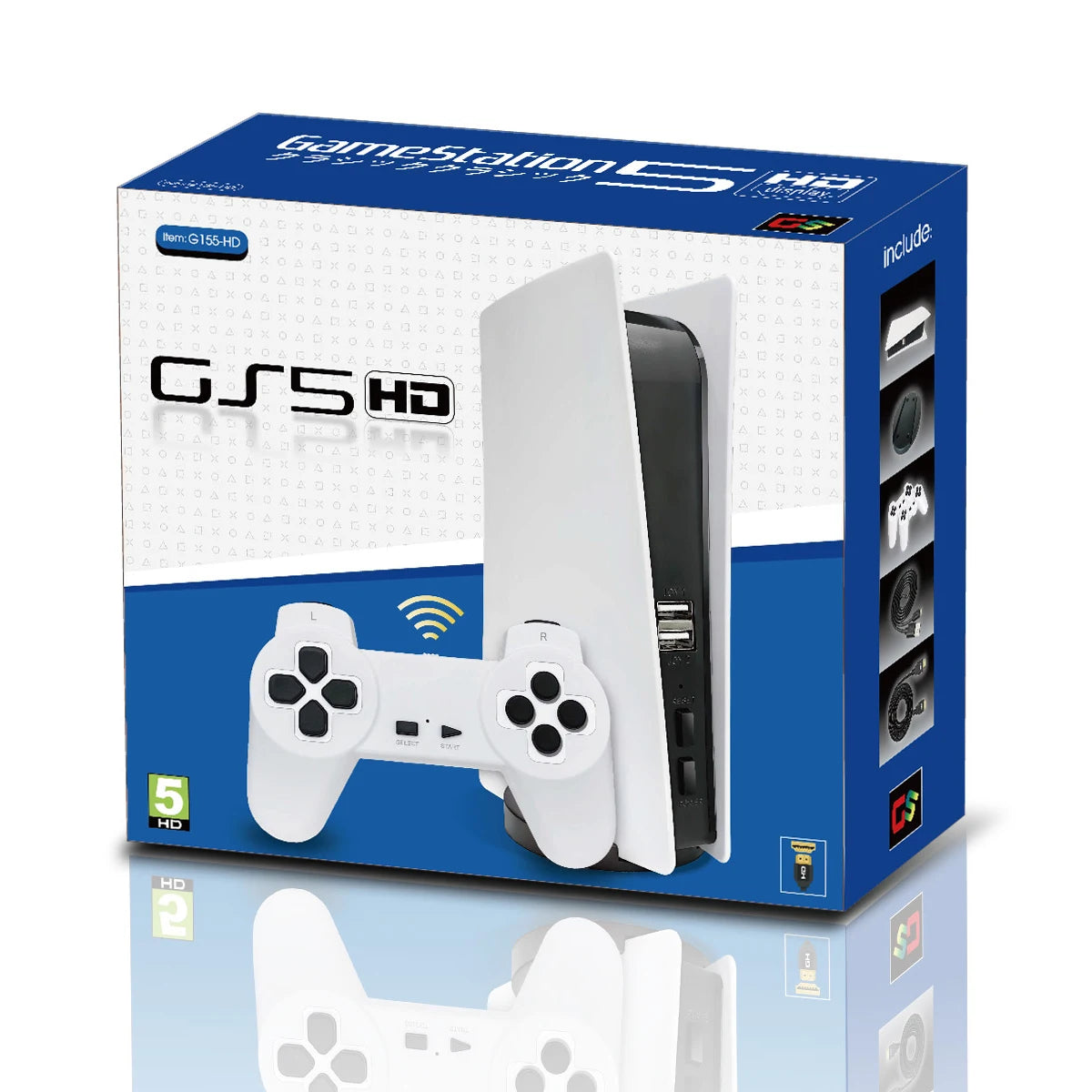 GS5 4K HD 8‑Bit Game Stick (3000 Built‑In Games, Wireless Plug‑and‑Play, Dual Controllers)