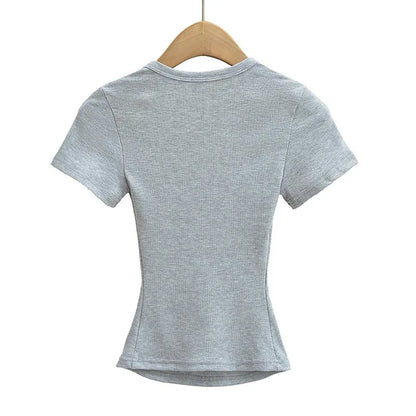 Elastic Square Neck Slimming Summer T‑Shirt