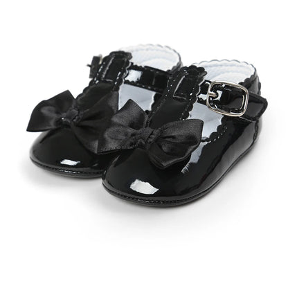 Baby Girls Classic Bowknot Rubber Sole Anti-slip PU Shoes