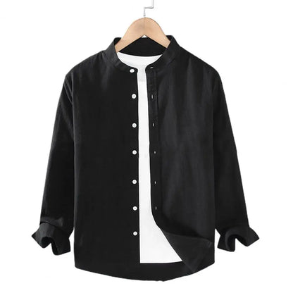 Flax Men Spring And Summer Stand Collar Long Sleeve Fashionable Men's Shirt Cotton Linen Shirt for Men Vintage Vacation Shirts