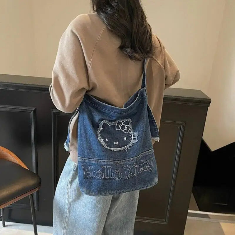 Sanrio Hello Kitty 2025 Denim Tote / Underarm Bag (Large Capacity, Korean Style)