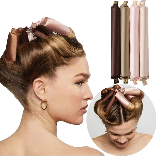 Heatless Satin Hair Curling Rod Headband – No‑Heat Soft Sleep Rollers for Effortless Lazy Curls