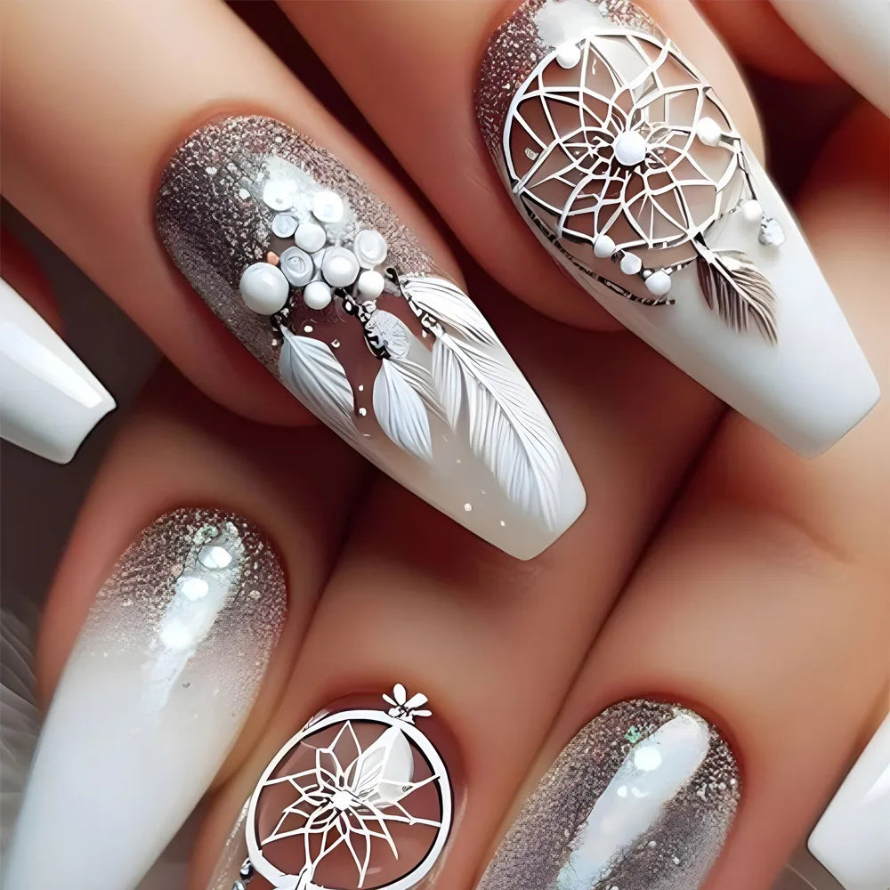 24pcs Gold Stripe Press‑On Nails – Long Square Full Cover Tips
