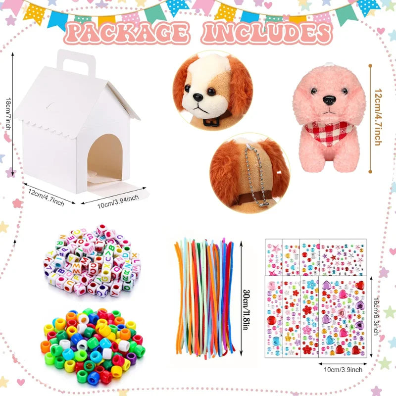 12–36 Sets DIY Adopt‑A‑Puppy Party Favors – Make Your Own Stuffed Animal Kit with Doghouse, Bead Pets & Necklace