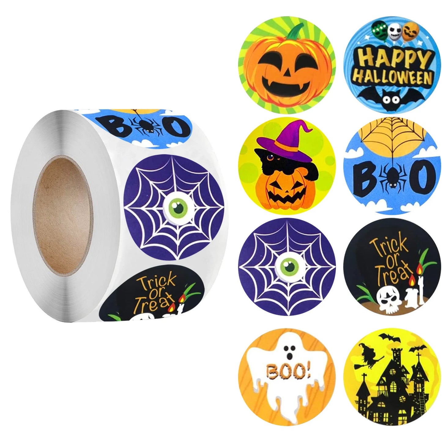 100-500pcs Halloween Black Bat DIY Round Stickers Sealing Packaging Stickers Halloween Gift Decoration 8 Spooky designs