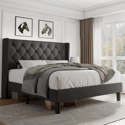 iPormis ull Size Platorm Bed e with Button Tuted board, Upholstered Bed e with Solid Wooden Slats, 8" Underbed Space, No Box Spr