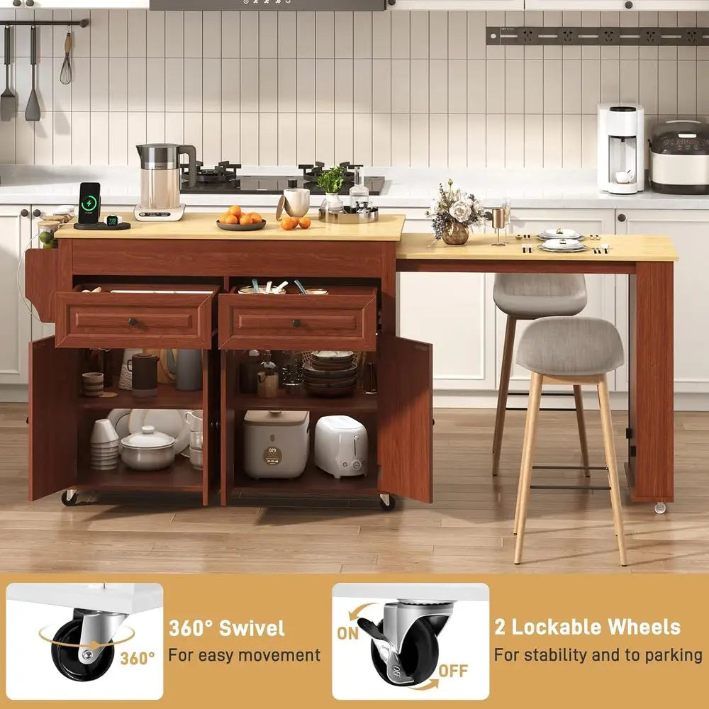 80" Kitchen Island with Dining Table & Power Outlet