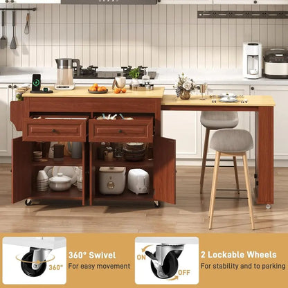 80" Kitchen Island with Dining Table & Power Outlet