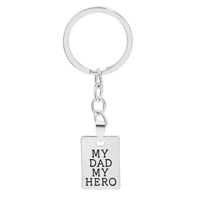 "MY DAD MY HERO" Keychain Necklace for Men Women Square Brand Carved Letter Pendant Chain Key Ring Accessories Father's Day Gift