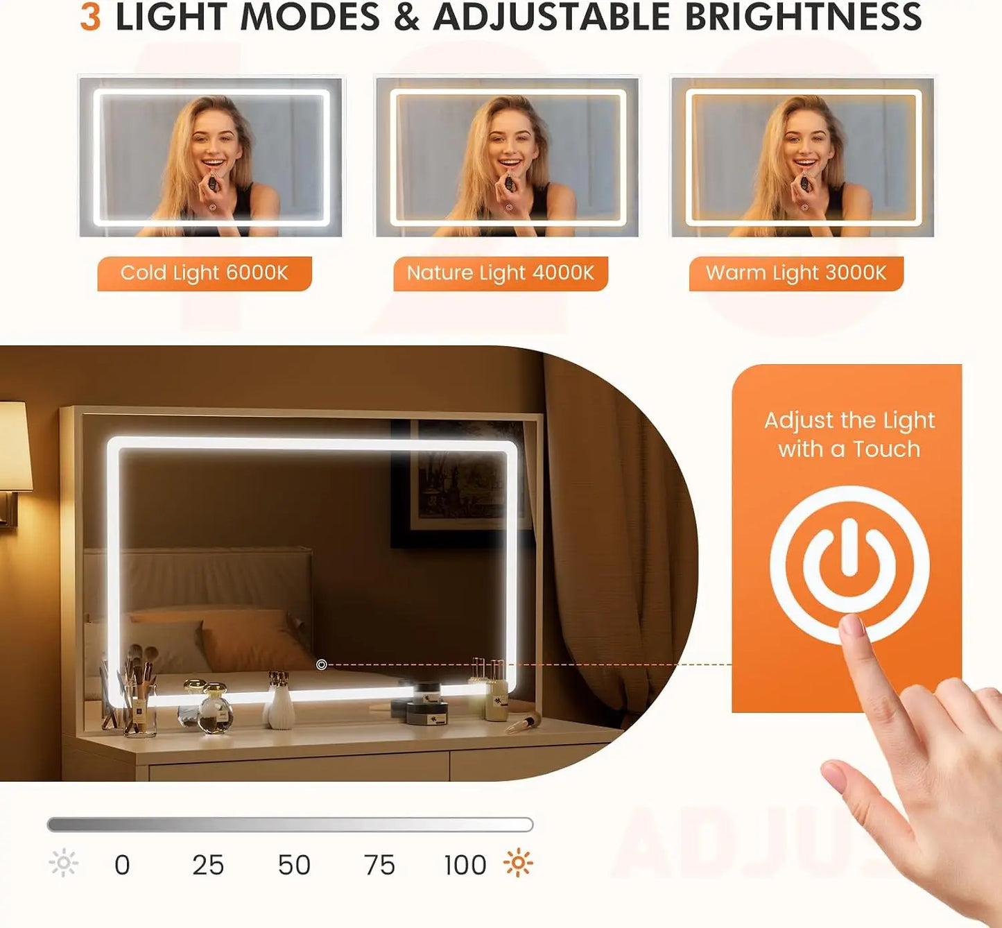 LED Vanity Dressing Table with Charging Station