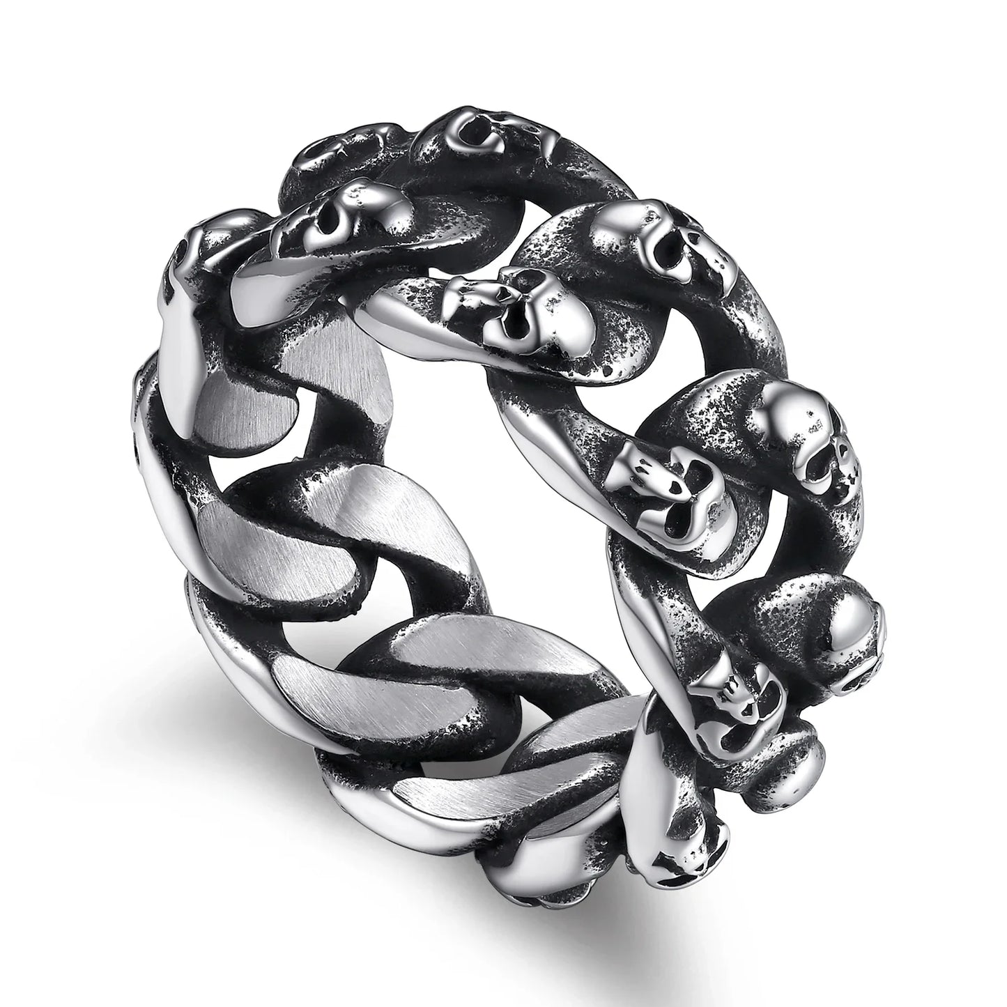 U7 Stainless Steel Big Skull Rings for Man Woman Size 7-14 Cross 3D Skeleton Cuban Chain Celtic Knot Pattern Gothic Punk Jewelry