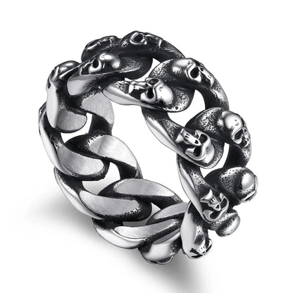 U7 Stainless Steel Big Skull Rings for Man Woman Size 7-14 Cross 3D Skeleton Cuban Chain Celtic Knot Pattern Gothic Punk Jewelry