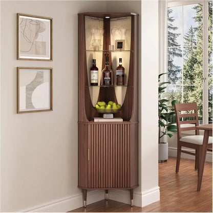 70" Walnut Fluted Bar Cabinet with LED