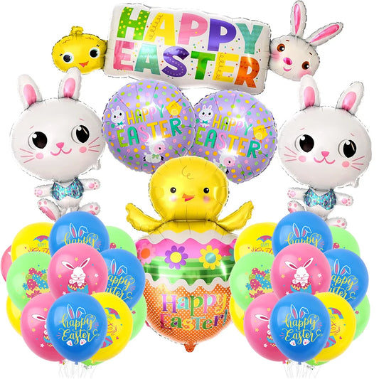 Easter Bunny Foil Balloon Cute Rabbit Chicken Egg Cartoon Carrot Foil Balloon Kids Happy Easter Gift Girl Baby Shower Decoration