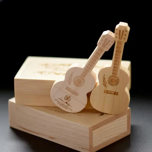 Wooden Guitar USB2.0 Flash Drive 4G 8G 16G 32G 64GB 128G Comes With Key Chain Gifts Pen Drives Box Memory Stick