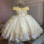 Custom Pink &amp; Purple 3D Floral Flower Girl Dress (Wedding · First Christmas · Birthday Party · Cap Sleeves)