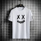 Three bar trendy men's printed sports set with smiling face pattern, mesh breathable round neck T-shirt, two-piece pants set new