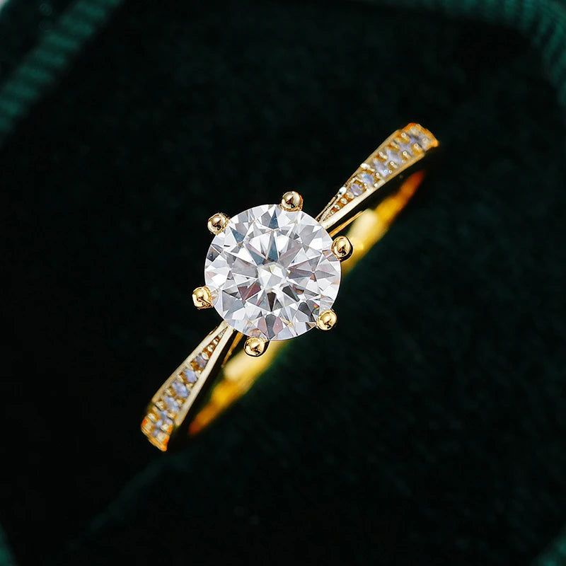 GRA Certified Moissanite Diamond 6 Prong Ring D Color Real 925 Sterling Silver Ring For Women Wedding Fine Jewelry