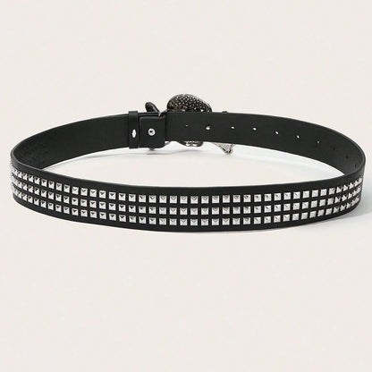 Gothic Skull Rhinestone Buckle Belt – Punk Y2K Rivet Hip‑Hop Accessory for Men & Women